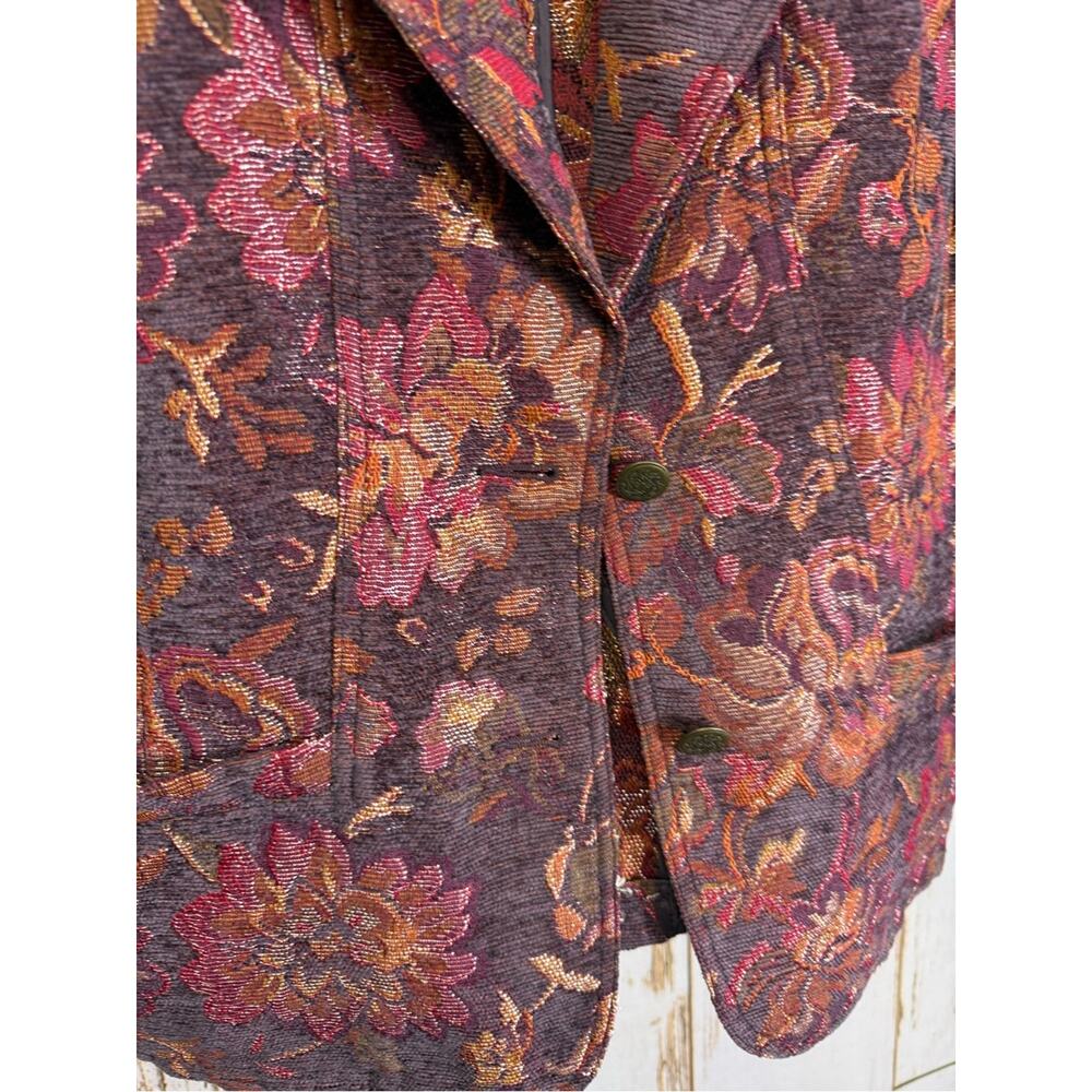 Phenix, Plum Floral Jacquard Blazer with Pink and Brown Accents. Size Medium. - Picture 2 of 6